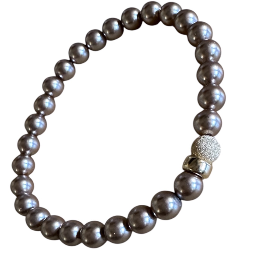 Cocoa Cashmere Swarovski Pearl 6mm Stretch Bracelet W/ 14k Gold Filled Spacers